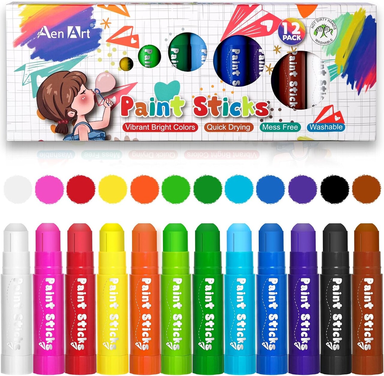 12-Color Tempera Paint Sticks – Quick-Drying, Washable, Ideal for Kids & Toddlers